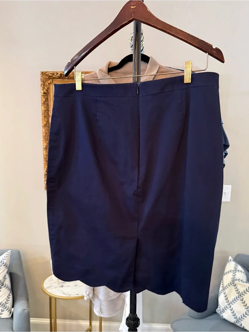 J. Crew Navy Scalloped Hem Pencil Skirt - Lined